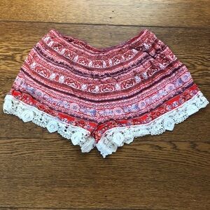 Xhilaration Red Printed Crochet Trim Shorts S